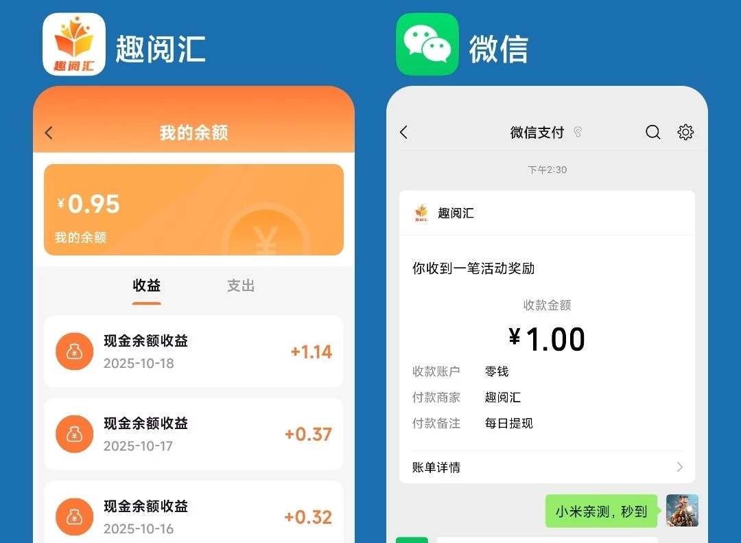 【趣阅汇】广告分红赚钱，一块钱起提-K6